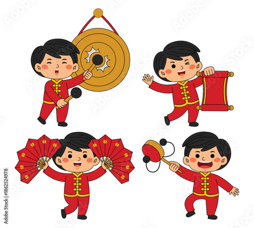 cute boy lunar new year vector illustration
