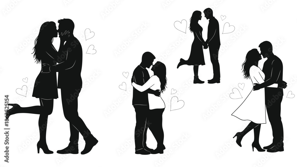 Obraz premium Romantic couples embracing in various poses