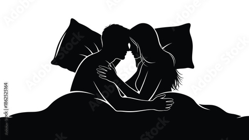 Loving couple sharing a romantic moment in bed together