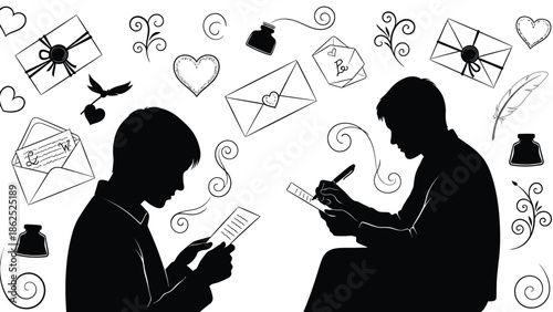 People reading and writing letters to each other