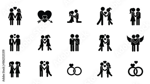 Collection of love couple silhouette icon set