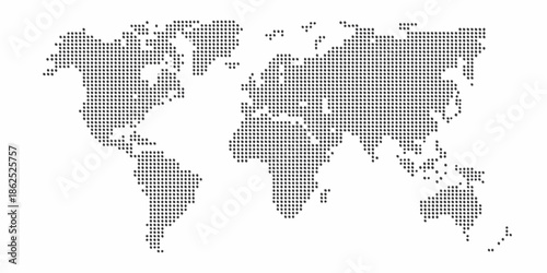 A dotted world map illustration representing global connections and geographical boundaries