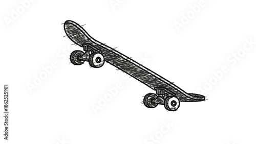 Artistic hand-drawn sketch of a classic skateboard, meticulously crafted line art capturing the spirit of urban exploration, skate culture, and active lifestyle