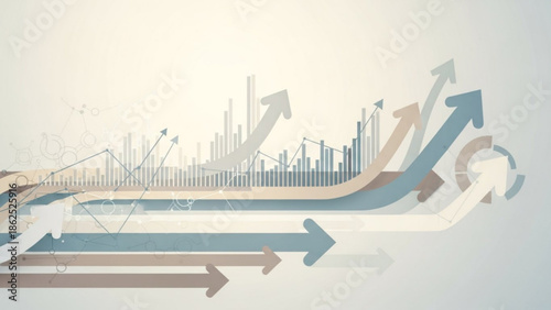 Business growth and success concept with arrows and graphs rising upwards in shades of blue