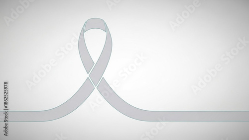 A gray ribbon tied in a loop on a white background symbolizing awareness and support