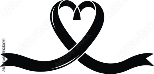 Black Heart Ribbon Outline Awareness Icon Vector
