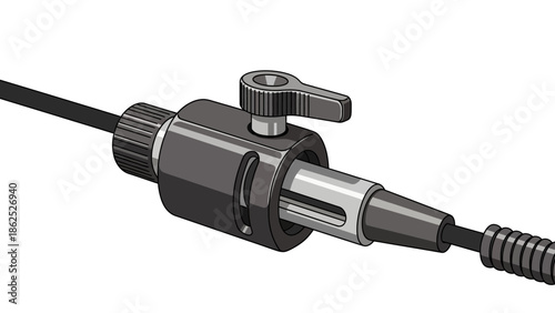 Close-up of a mechanical connector with a handle.