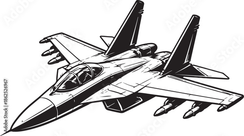 Canvastavla Modern Fighter Jet 3 4 Top Perspective Ink Drawing