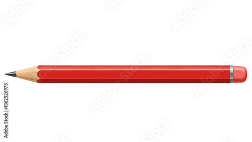 A vibrant red wooden pencil with an eraser, isolated on a white background.