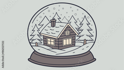 Cozy cottage in a winter snow globe Vector, illustration
