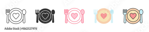 Romantic Dinner Icon Set Multiple Style Collection
