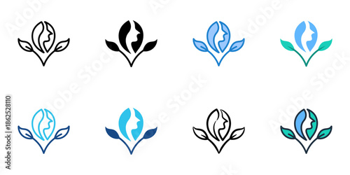 Vegan beauty icons set multiple style collection. Editable stroke 
