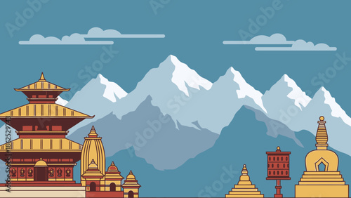 Kathmandu, Nepal: Pagoda Temples and Stupas in Himalayas Mountain Range