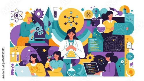 Group of diverse people working in a laboratory setting with various scientific equipment