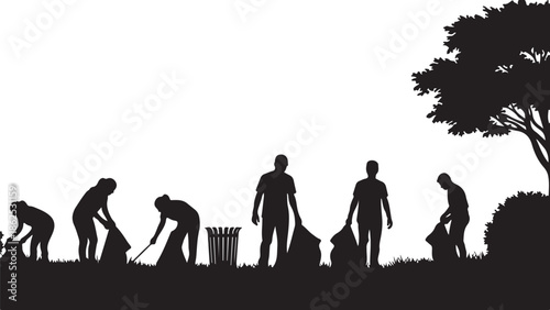 A group of people cleaning up outdoors together