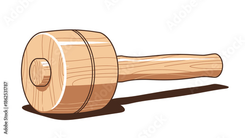 A simple wooden mallet rests on a white background.