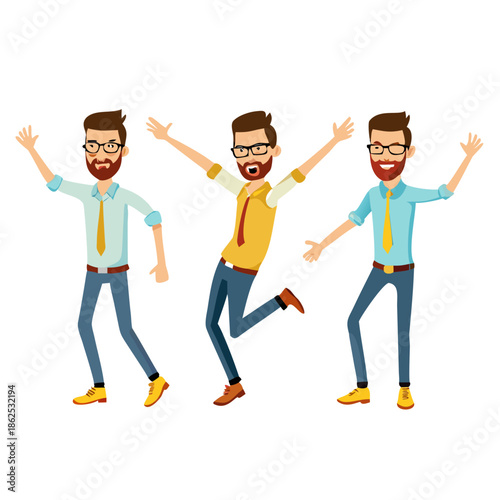 Hipster man character creation set with different gestures and emotions, cartoon vector illustration on white background. Funny hipster, young man creation set, moving arms, legs, animation ... See Mo