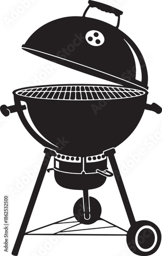Barbecue grill with open lid
