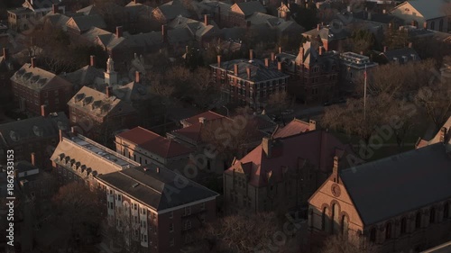 Aerial view of Brown University at sunrise