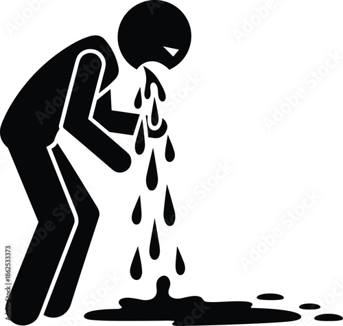 Black Silhouette Vector Icon of a Person Vomiting Representing Nausea Food Poisoning Stomach Flu Sickness and Medical Health Symptom Concepts