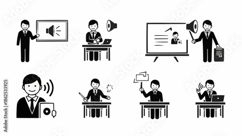 Illustrations of Business Presentations and Communication Styles.