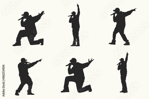 the singer in the Portrait silhouette set for creative design vector illustration. Pop, country music, rock stars and hip-hop rapper artist vocalists. Eps 10