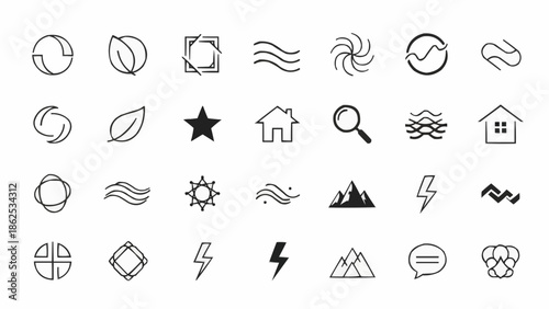Collection of Hand-Drawn Nature and Environment Icons.