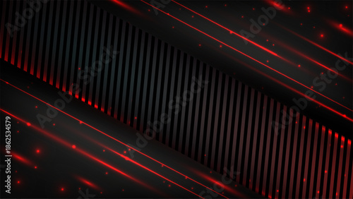 Red and black technology background featuring metallic stripes and glowing light effects with subtle embers for modern corporate and digital designs