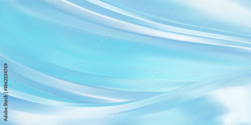 Naklejka premium Abstract light blue gradient background. Minimalistic subtle wavy blue silk texture with a smooth, flowing fabric design. 3D vector illustration.