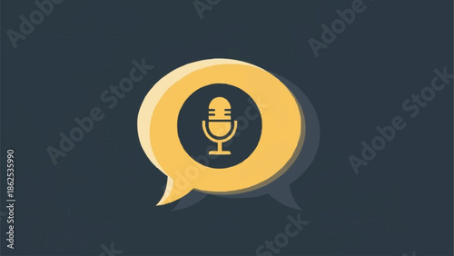 Microphone Icon Inside Speech Bubble - Voice Communication Concept.
