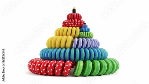 Children's toy pyramid arranged brightly and neatly