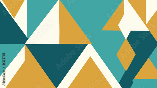 Abstract Geometric Pattern with Teal, Gold, and White Triangles - Modern Graphic Design Background