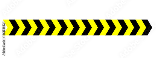 Warning tape with yellow and black diagonal with barricade and arrow stripes in graphic vector illustration, Caution tape border and safety stripe warning, Arrows indicating directional traffic