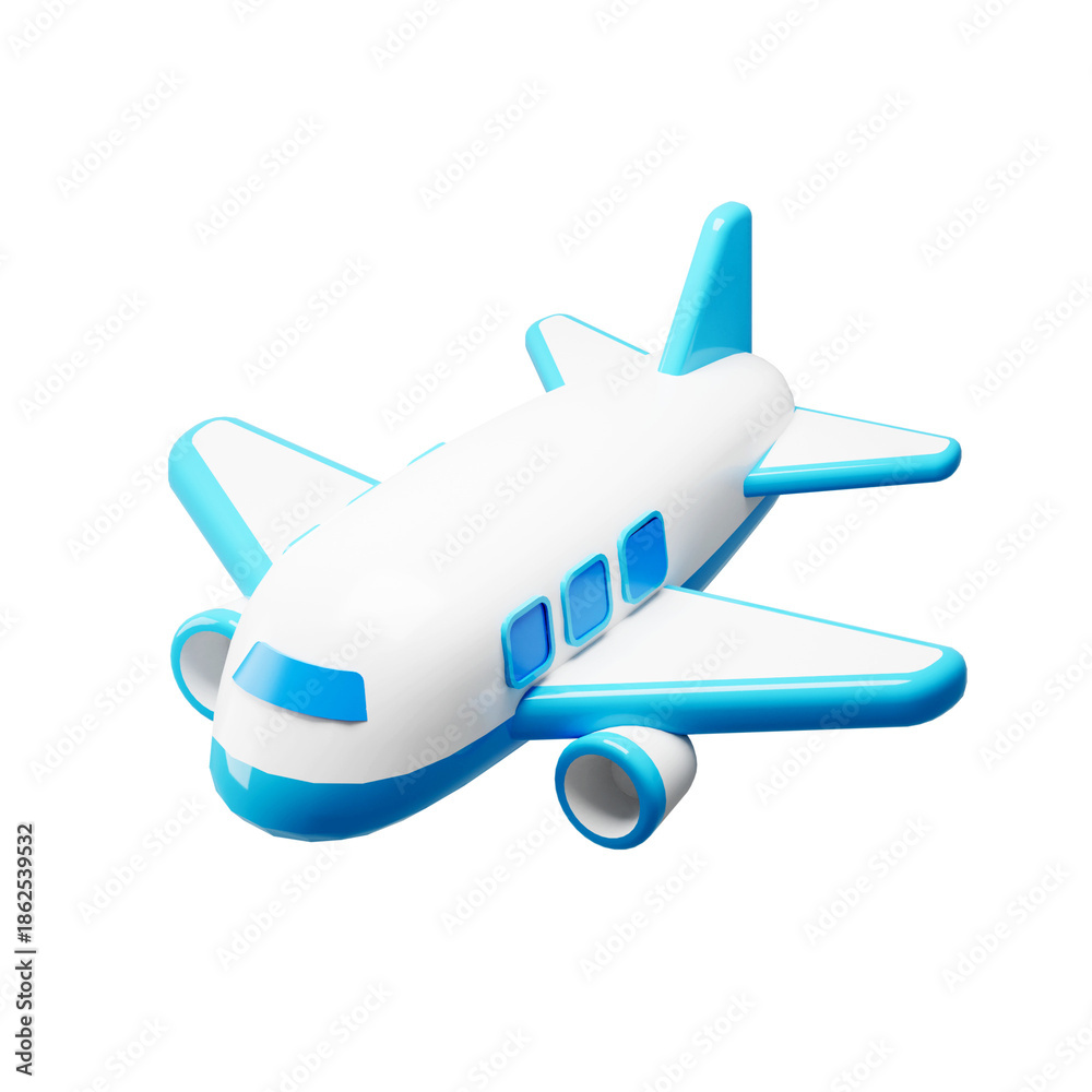 Naklejka premium 3D airplane flying in the sky, plastic aeroplane icon, isolated, PNG transparent background