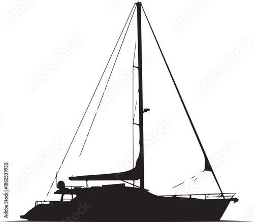 Sailboat with triangular sail on transparent background