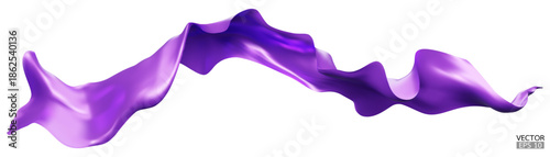 Flying purple silk textile fabric flag background. Smooth elegant purple Satin Isolated on white Background for grand opening ceremony. Purple curtain. 3d vector illustration