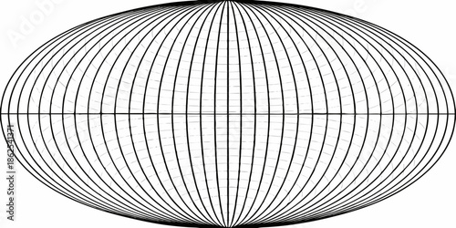 A black and white illustration depicting a sphere constructed from curved lines