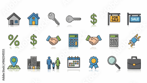 Real Estate and Finance Icons - A Comprehensive Collection for Property and Investment Concepts.