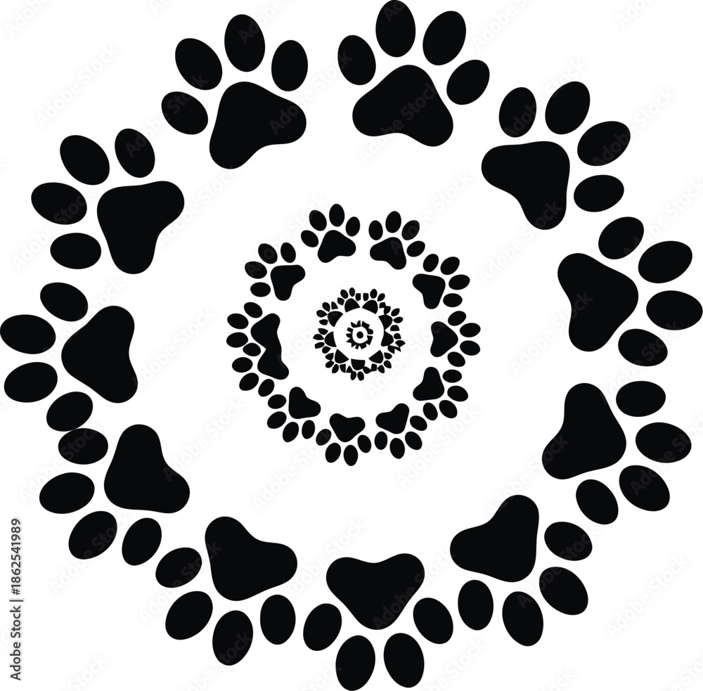 Fototapeta premium Circular Dog Paw Print Pattern Design on Transparent Background