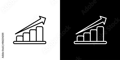 Single icon of bar graph with rising arrow indicating growth and positive financial trend