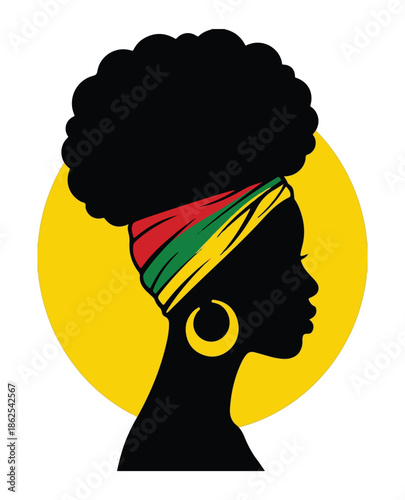 African Woman Afro Hairstyle Headwrap Yellow Background