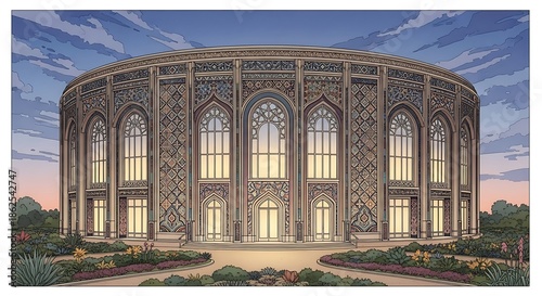 Grand Circular Building with Islamic Architecture.