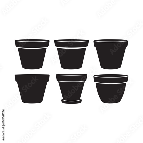 Plant Pot Silhouette Minimal Vector Set