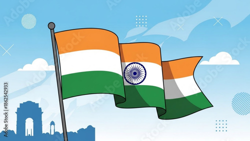 A cute cartoon beaver sitting on grassy ground looking up at sunrise with long shadow in a bright sunny landscape