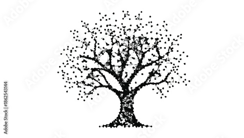 Stylized illustration of a flourishing tree with a textured trunk and dense canopy on a white background