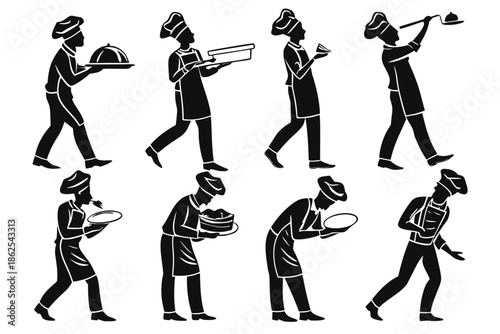 silhouette of Chef cooking food bundle  vector illustration isolated on white background