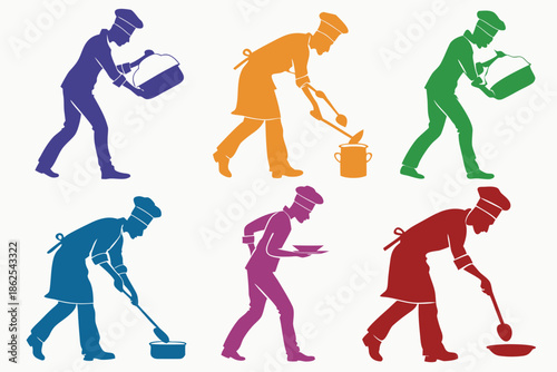 silhouette of Chef cooking food bundle  vector illustration isolated on white background