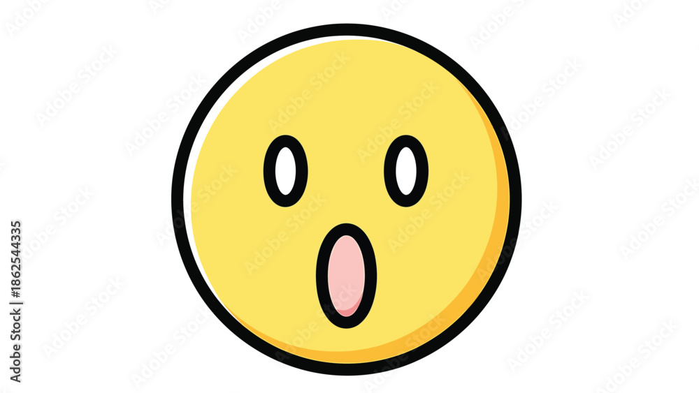 Fototapeta premium Astonished yellow emoji with open mouth and wide eyes expressing surprise and shock.