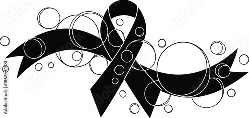 Black Awareness Ribbon Abstract Design Line Vector on Transparent Background