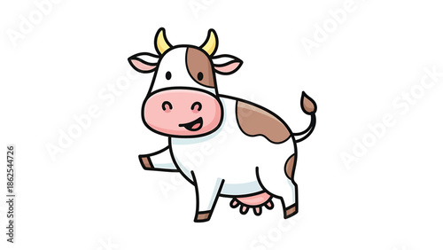 Charming cartoon cow with a friendly expression and adorable features, waving hello.